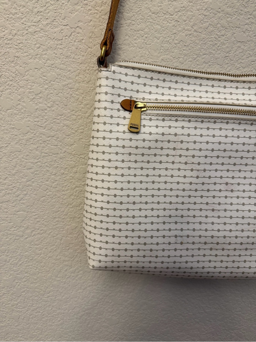 Fossil Cream & tan leather textured Crossbody with Tan Leather Trim & canvas - Picture 8 of 16